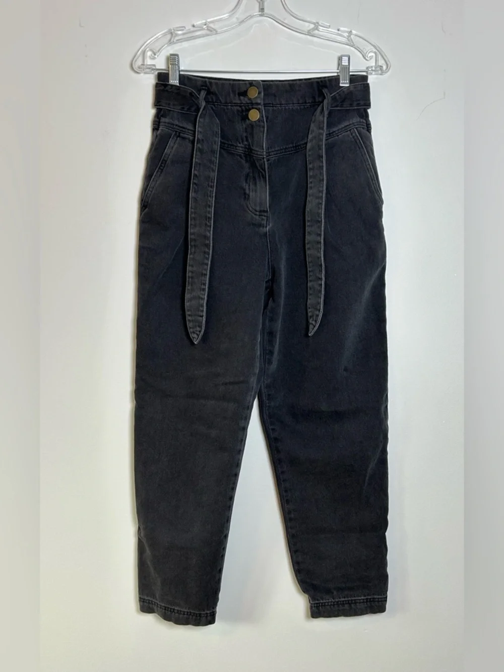 & other stories black high waist jeans size 4 belted cropped straight leg - Picture 4 of 12